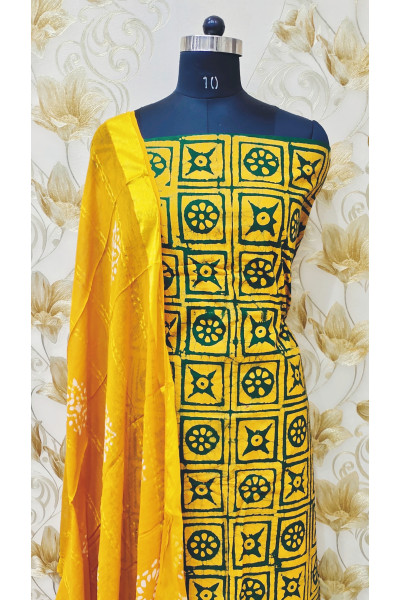 All Over Batik Printed Yellow Cotton Suit Fabric Set (KR1321)